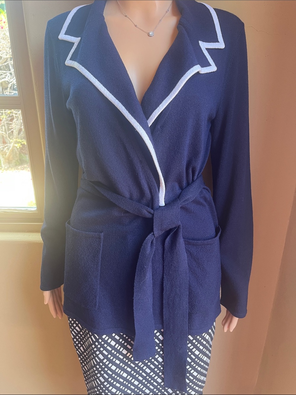 Randolph Duke Navy Cardigan Jacket with White Trim